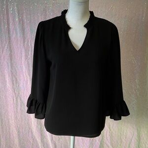 CeCe Elegant Black Ruffle Blouse